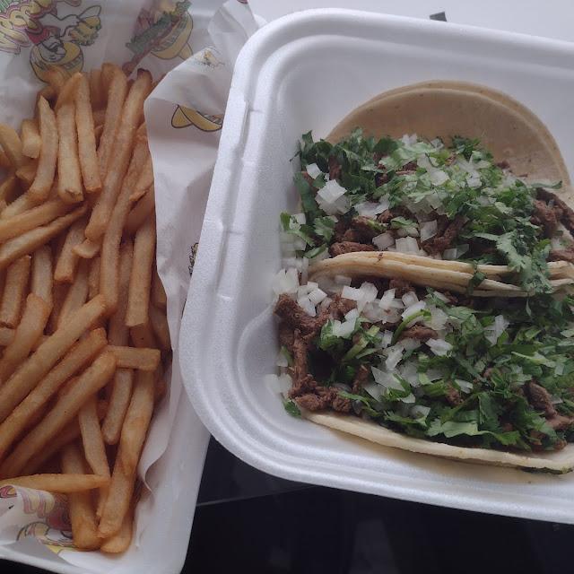 Carne Asada Tacos and Papas Fritas French Fries
