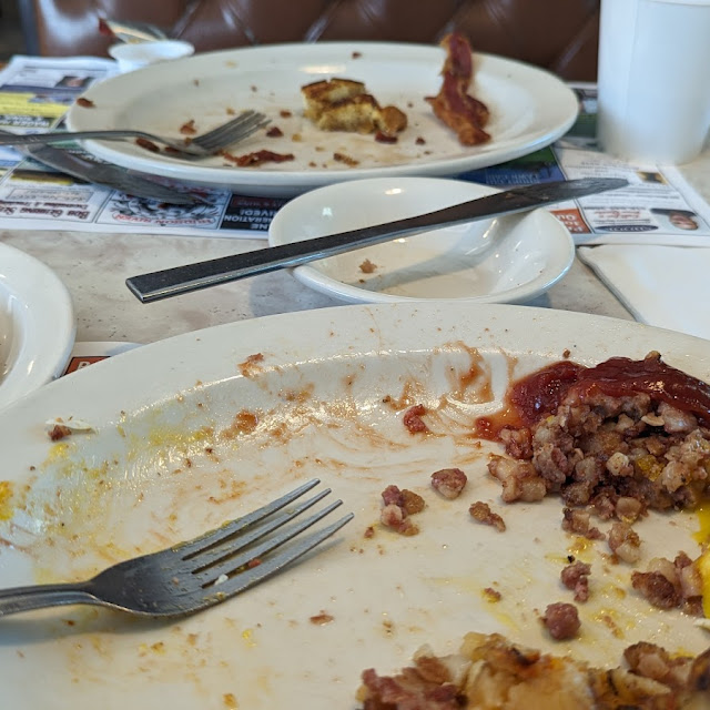 Corned Beef Hash with Three Eggs and Home Fries
