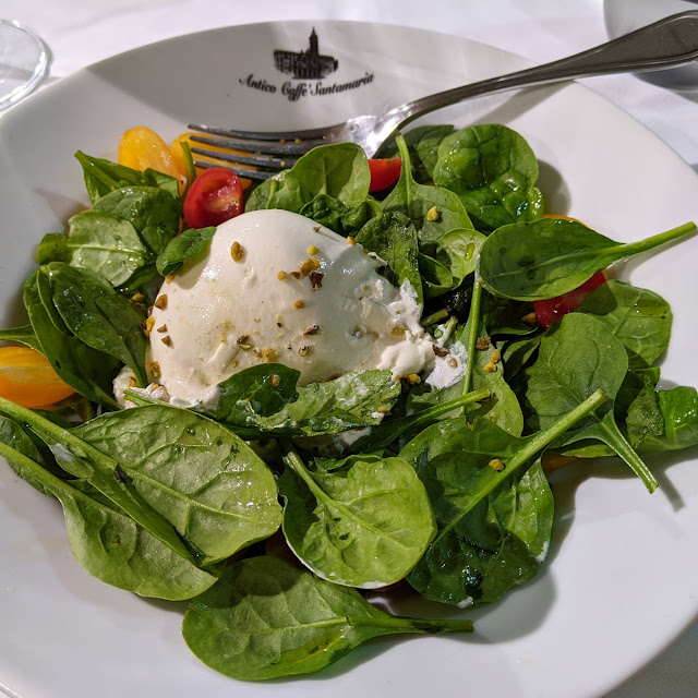 Spinach Salad with Cherry Tomatoes and Mozzarella and Pistachios