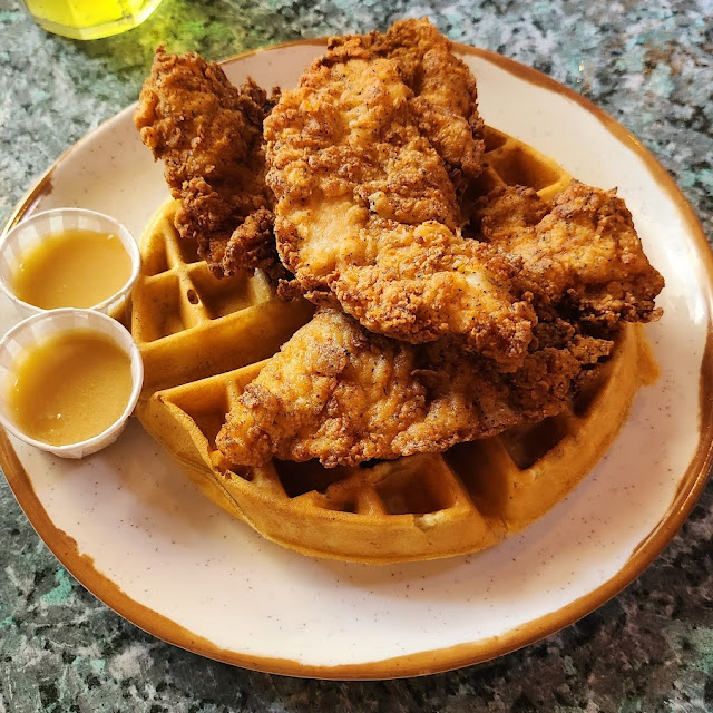 Chicken and Waffles with Butter Syrup