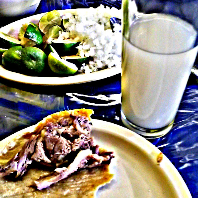 Taco de Barbacoa Y Vaso Con Pulque