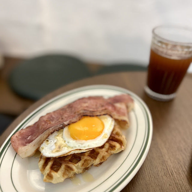Bacon and Fried Egg with Maple Syrup Croffle