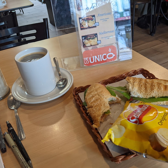 Americano Coffee and Tuna Fish Sandwich w Chips
