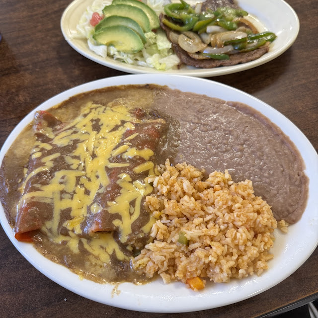 Cheese Enchilad and Carne Guisada Plate