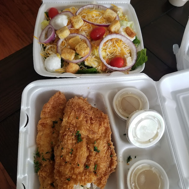 2pc Fish and Side Salad with Bread Pudding