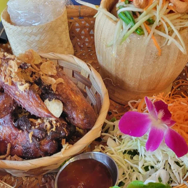 Fried Chicken with Sticky Rice and Salad