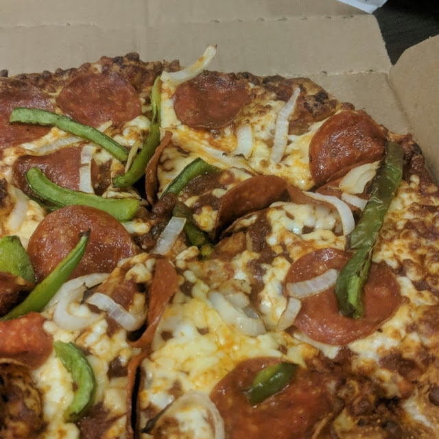 Pepperoni Onion and Green Pepper Pizza