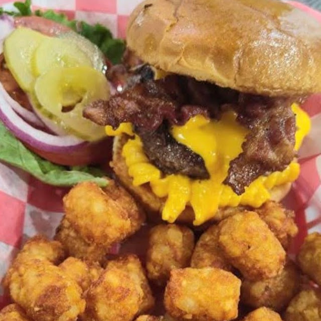 Double Bacon Cheeseburger and Tots