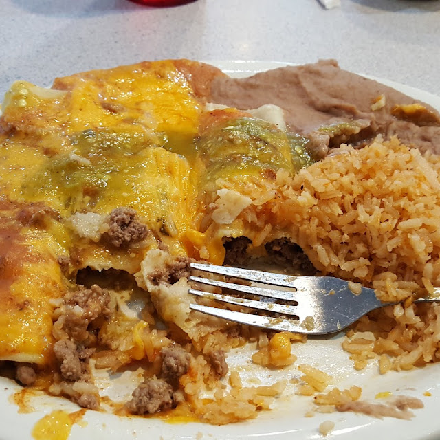 Beef Enchiladas Rice and Beans