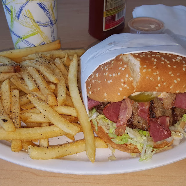 Bacon Cheese Burger and Fries