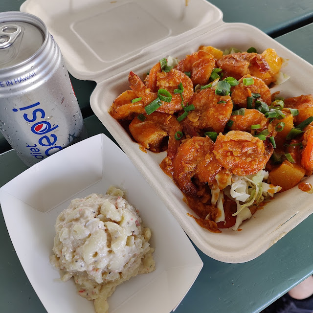 Spicy Pineapple Shrimp with Crab Mac Salad