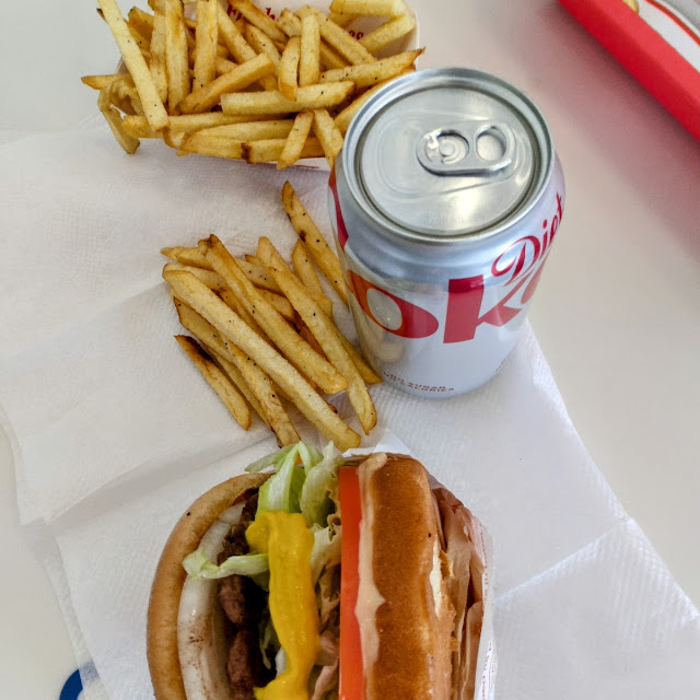 Single Hamburger French Fries with Diet Coke
