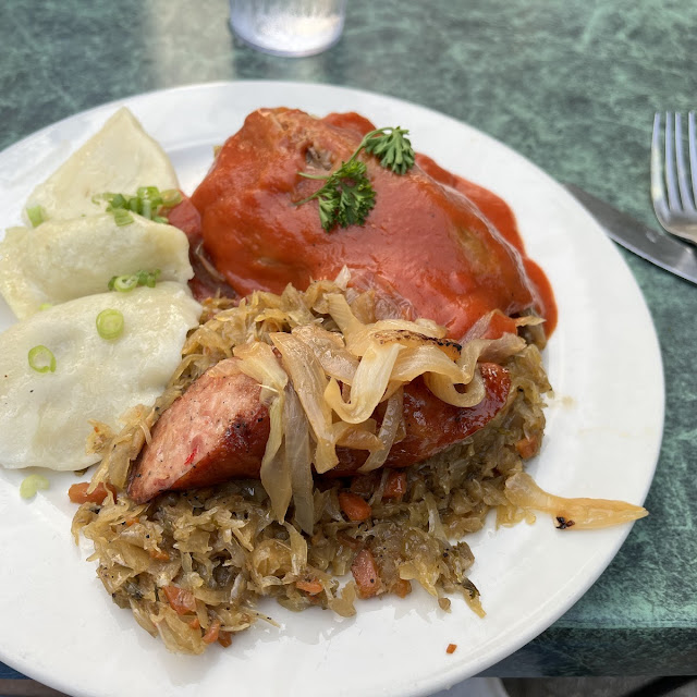 Old World Sampler Cabbage Roll Sauerkraut and Polish Sausage and 3 Kinds of Pierogies