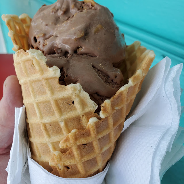 Chocolate Peanut Butter Ice Cream in a Waffle Cone