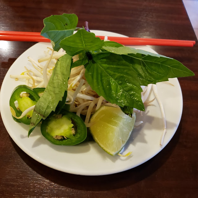 Bean Sprouts Basil Jalapenos and Lime for the Pho