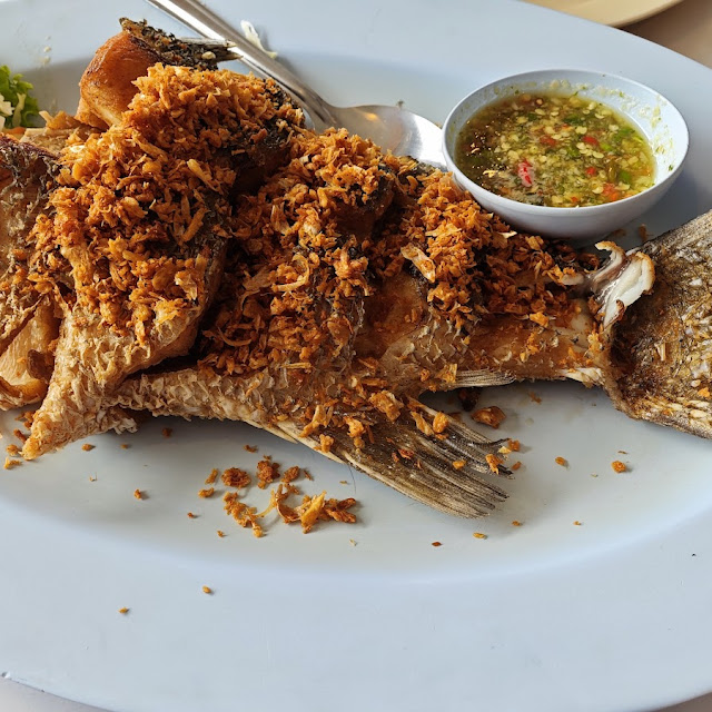 Deep Fried Seabass Fish with Fish Sauce