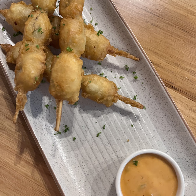 Beer Battered Mussel Skewers