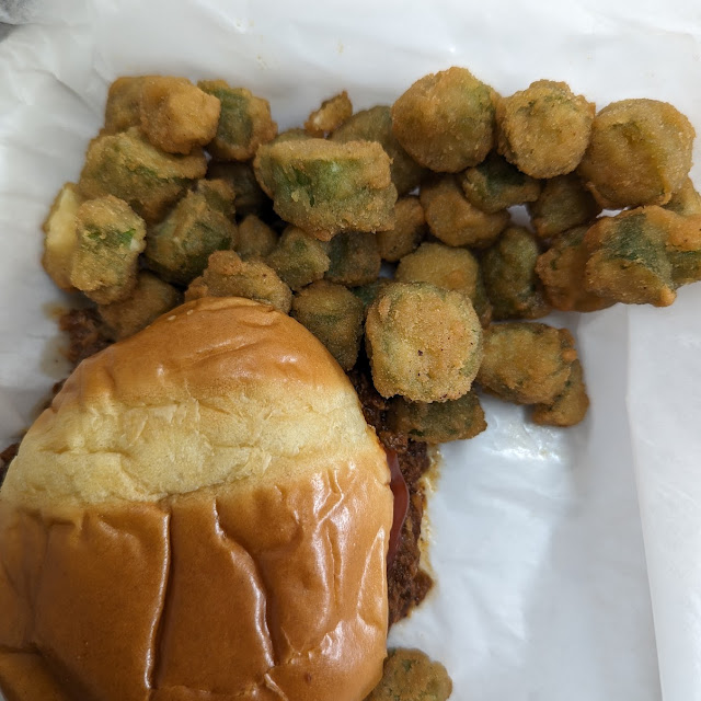 Cheeseburger with Fried Okra