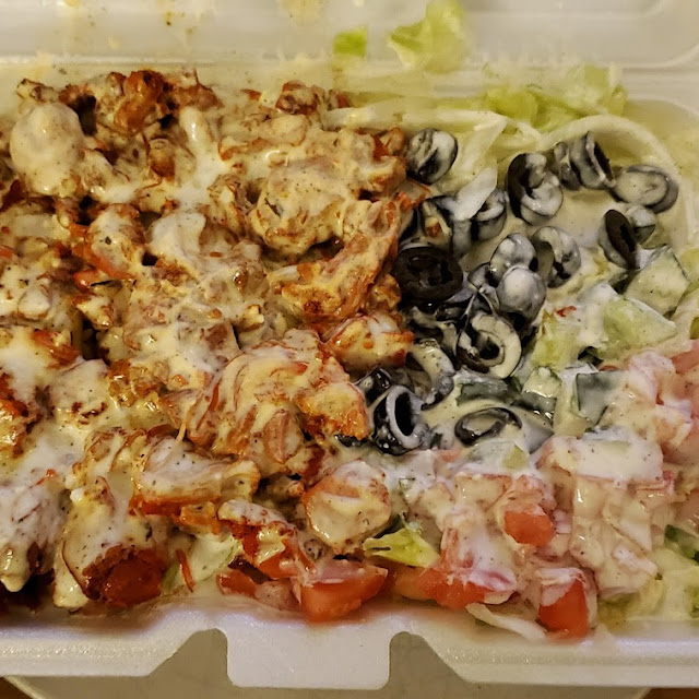 Chicken over Rice and Salad
