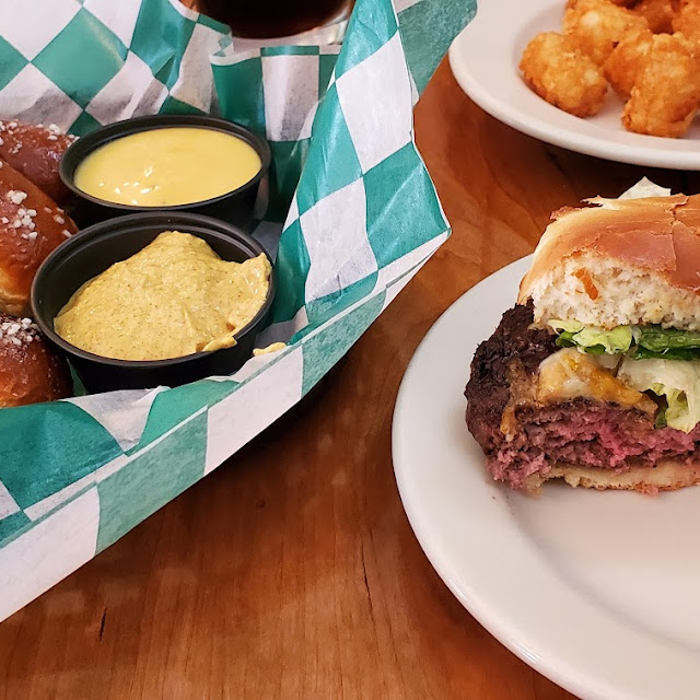 Pretzel and Cheeseburger with Tater Tots