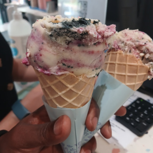 Vanilla Ice Cream Berry Compote and Black Pie Crust