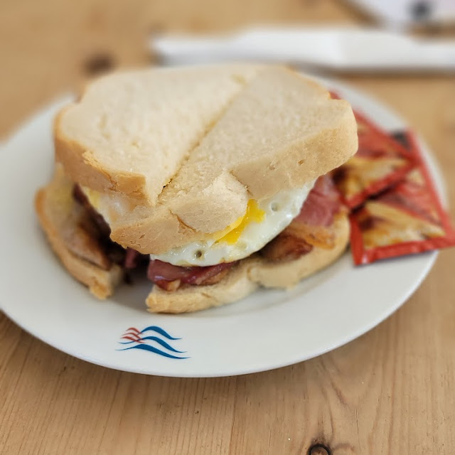Bacon Sausage and Egg Sandwich