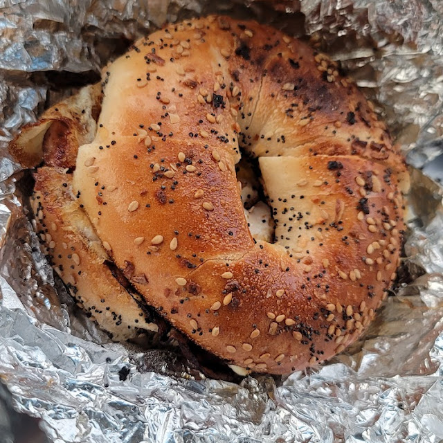 Ham and Egg on an Everything Bagel
