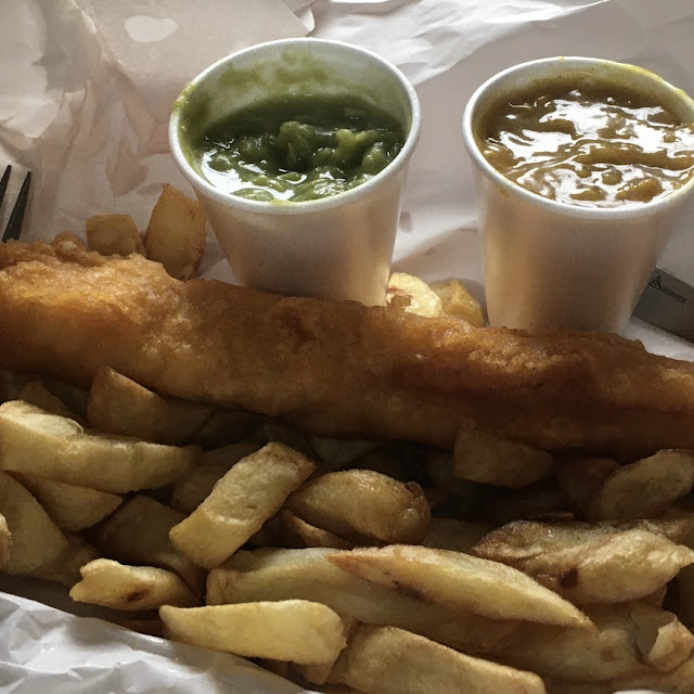 Tray of Chips with Mush Peas