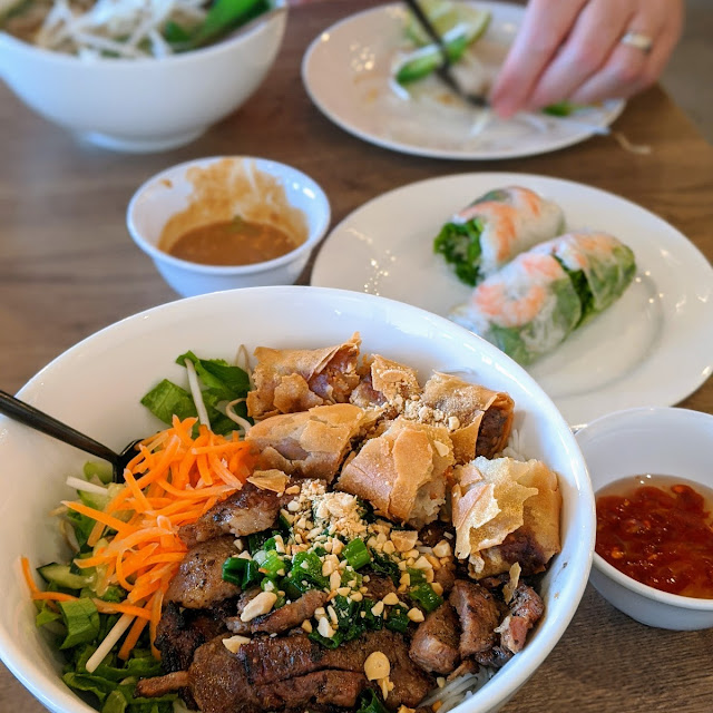 Bun Salad with Grilled Pork and Egg Rolls