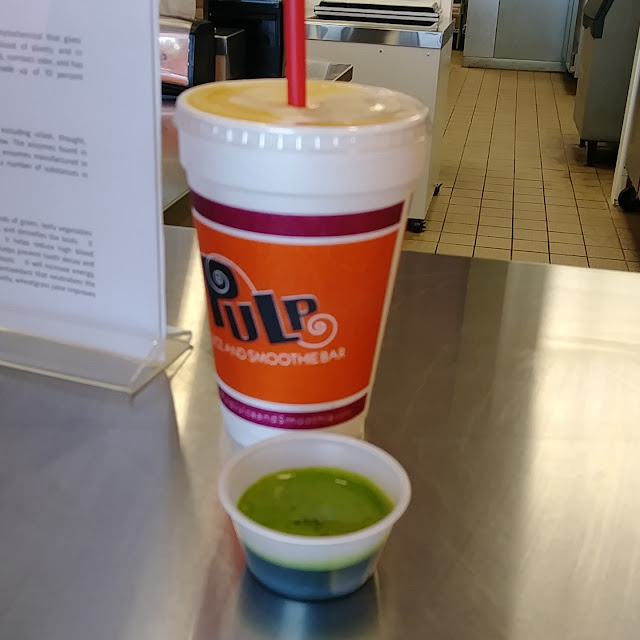 Wheat Grass Shot and a Mango Drink