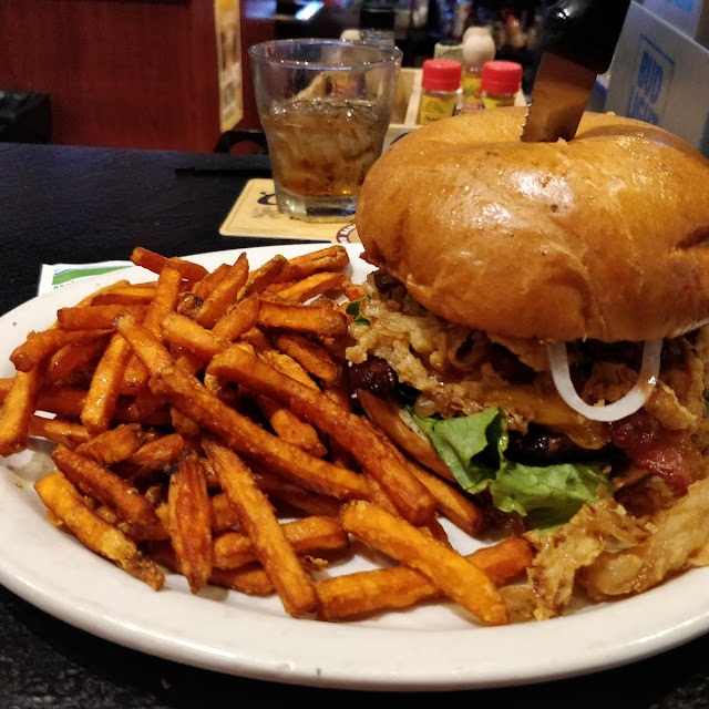 Western BBQ Burger with Sweet Potato Fries