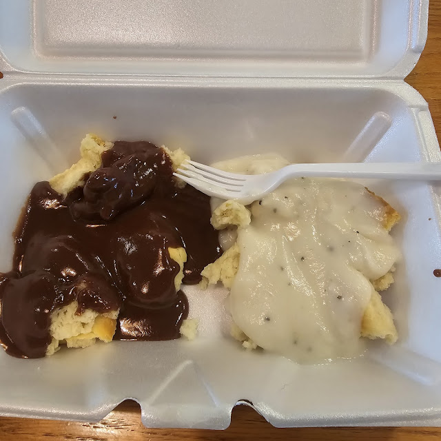 Chocolate Gravy and White Gravy on Biscuits