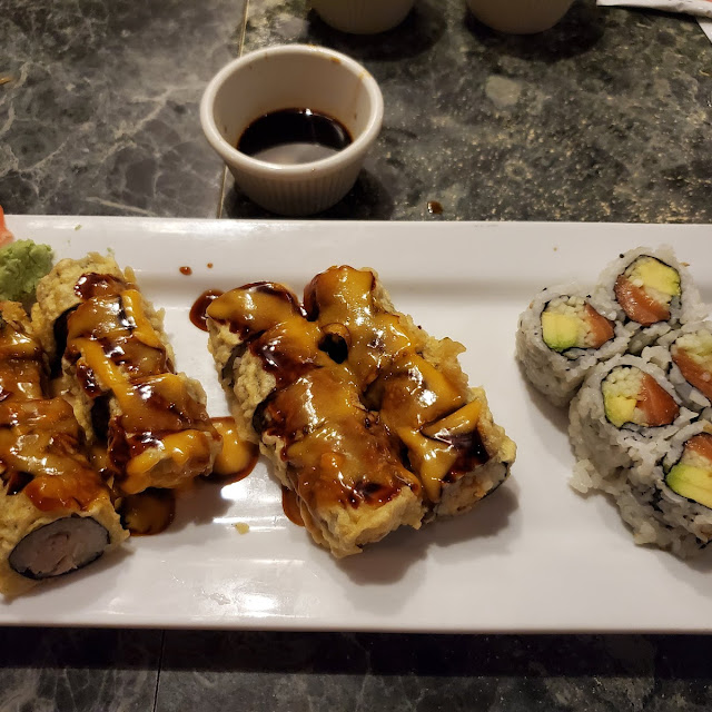 Crispy Spicy Tuna Roll Crispy Spicy Yellowtail Roll and Salmon Roll