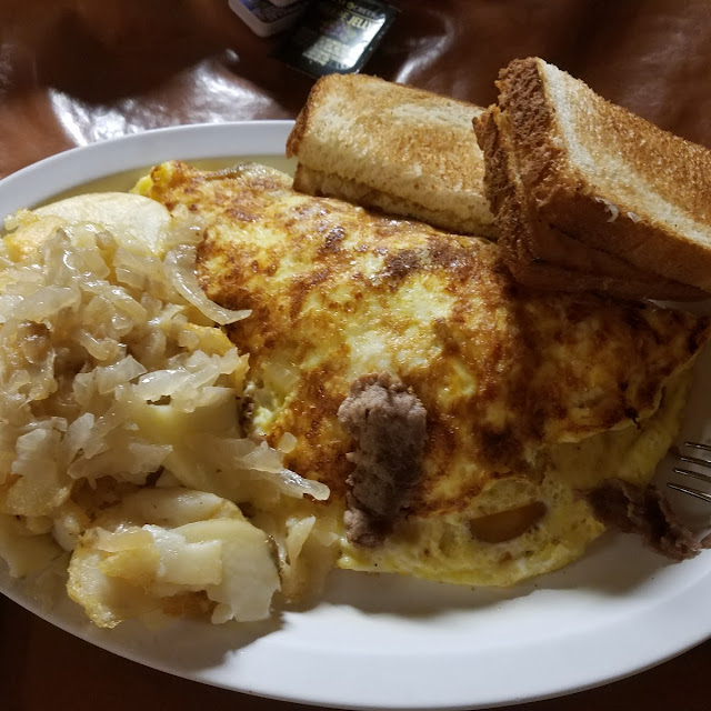 Cheesesteak Omelet Without Sauce Home Fries w Onions and Toast