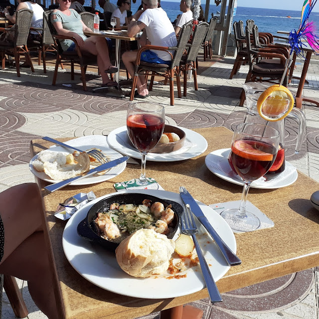 Spanish Tapas of Canaries Potatoes and Prawns in Garlic