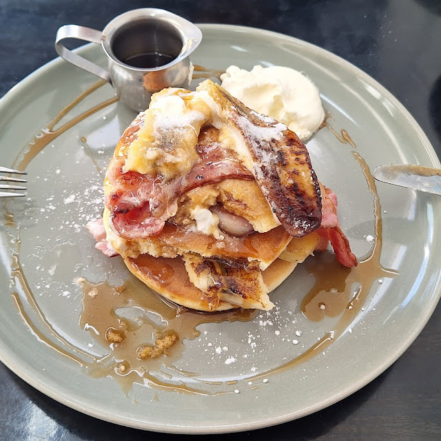Buttermilk Pancakes with Banana and Bacon