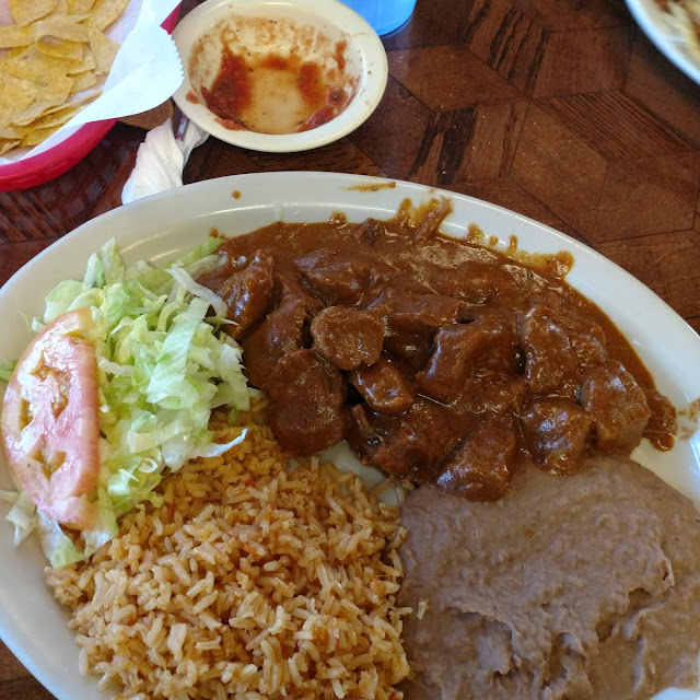 Carne Guisada Plate with Beef Enchiladas