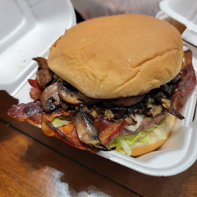 Mushroom and Swiss Burger with Bacon