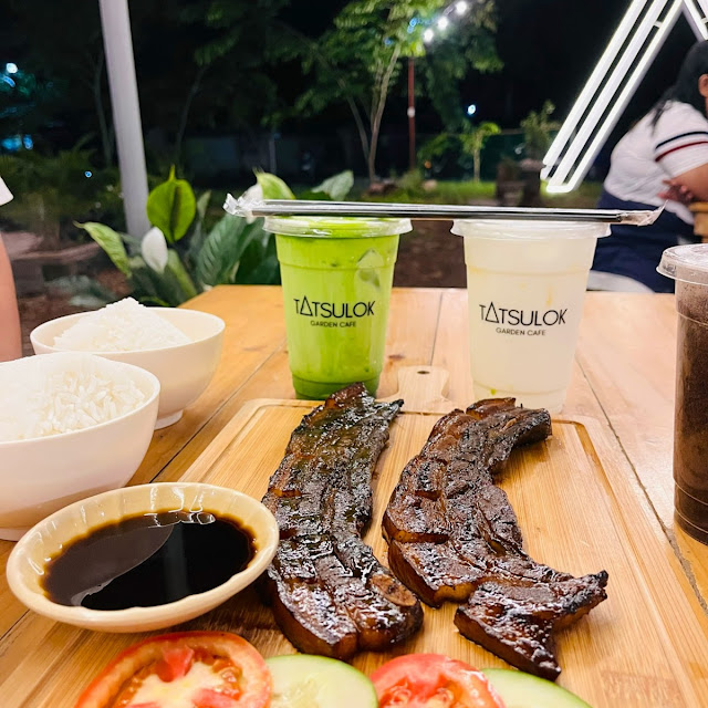 Grilled Pork Liempo with Iced Matcha and Iced Milky Avocado