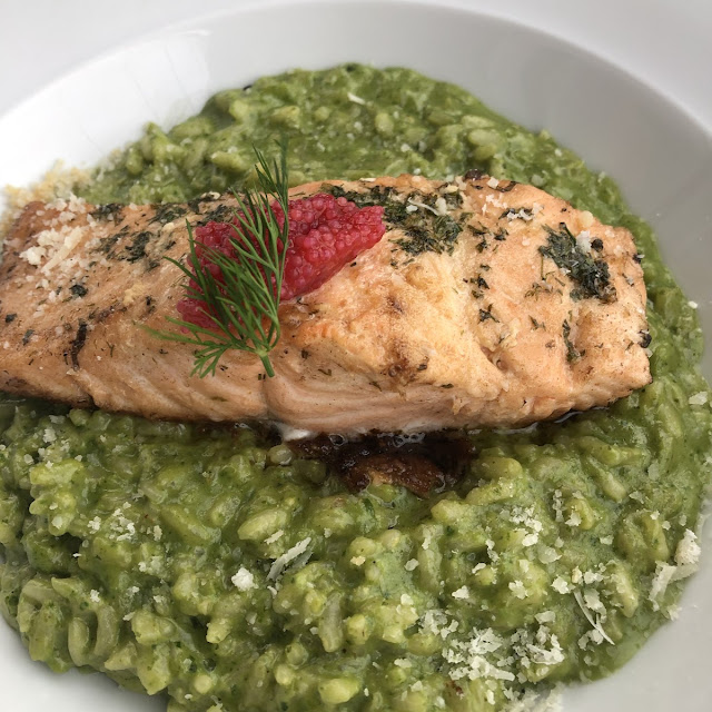 Pan Seared Salmon Fillet Risotto with Pesto
