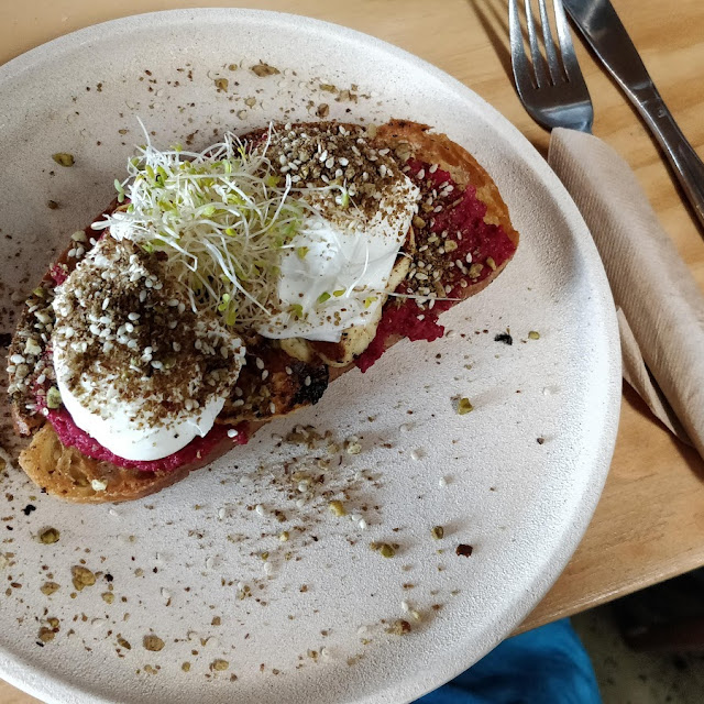 Beetroot Hommus Eggs Halloumi Dukka
