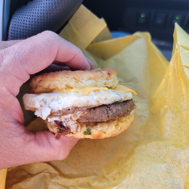 Sausage Egg and Cheese on a Jalapeno Biscuit